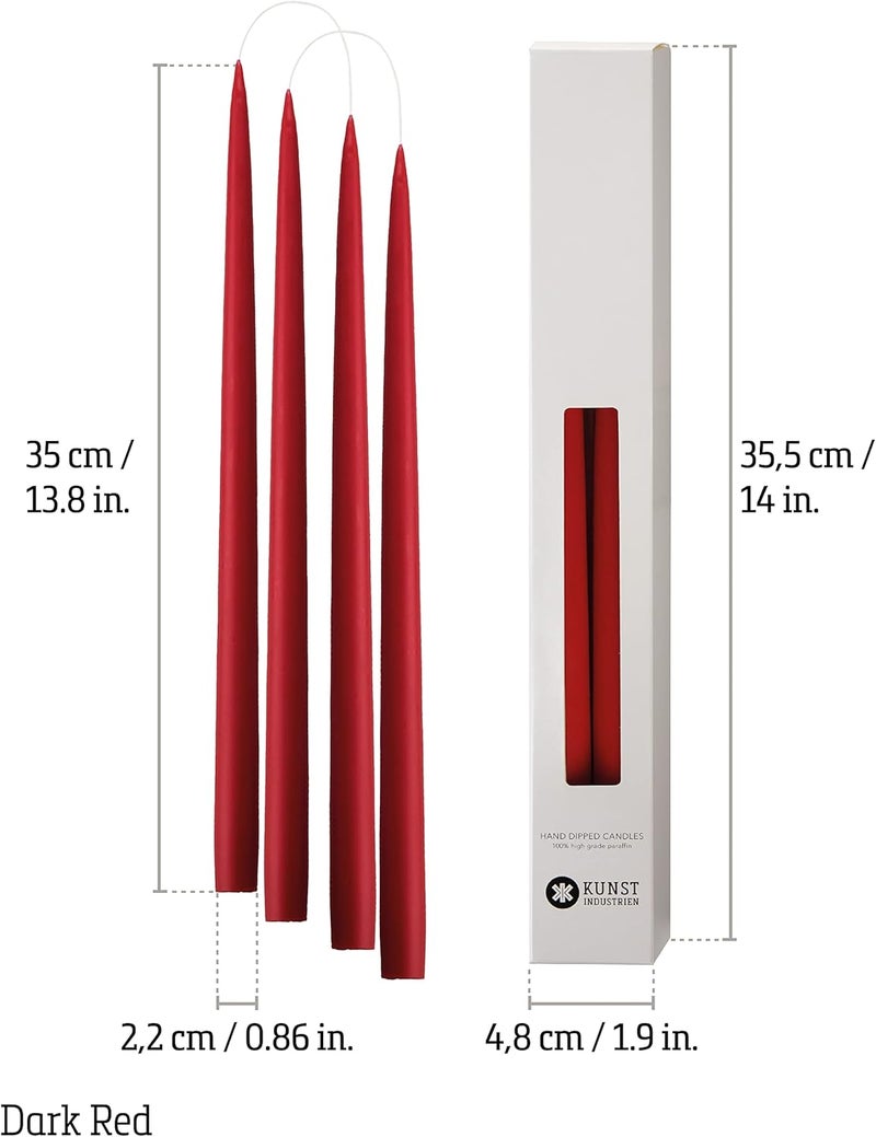 Kunstindustrien ® Taper Candles – Set of 4, 13.8" – Made in Denmark, Long Burning Candles 15h, Unscented & Smokeless Candlesticks – Elegant Tall Candles for Weddings, Dinners & Home Decor (Dark Red) - Image 2